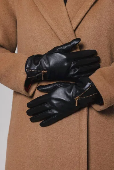 Rino And Pelle Women's Bai Leather Glove With Zipper In Black