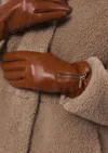 Rino And Pelle Women's Bai Leather Gloves With Zipper In Cognac In Green