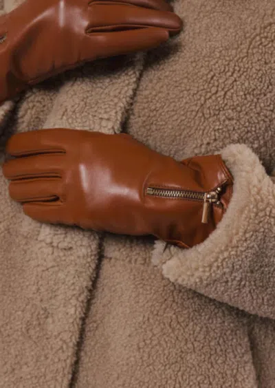 Rino And Pelle Women's Bai Leather Gloves With Zipper In Cognac In Green