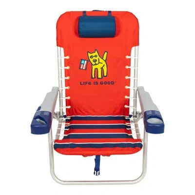 Rio Brands Life Is Good 4-position Backpack Pillow And Cup Holder Beach Chair, Faded Red