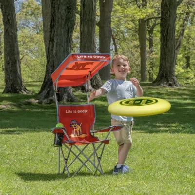 Rio Brands Life Is Good Max Shade Quad Folding Camp Chair With Tilt Uv Sun Protection Canopy Navy Blue In Orange