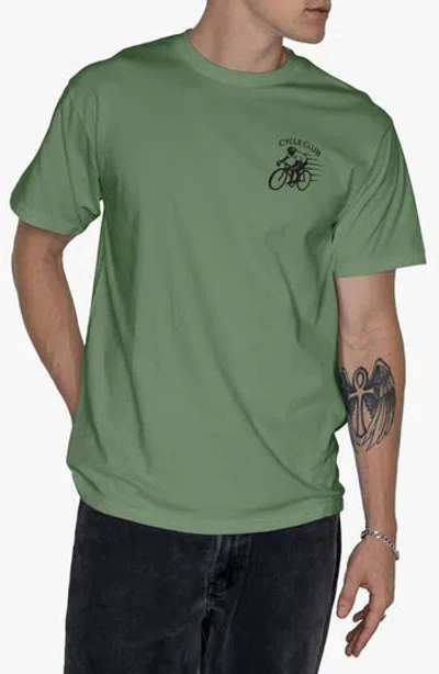 Riot Society Cycle Club Embroidered Cotton T-shirt In Green