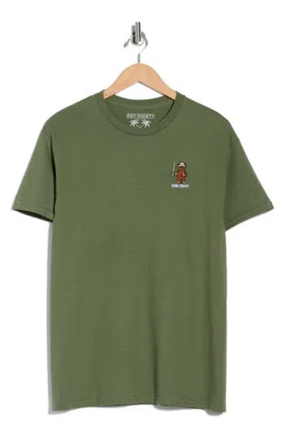 Riot Society Gone Fishing Embroidered Bear T-shirt In Green