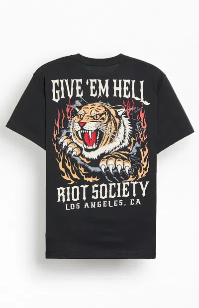 Riot Society Men's Give 'em Hell Tiger T-shirt In Charcoal In Black