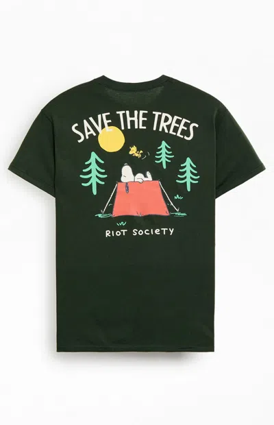 Riot Society Men's Snoopy Save The Trees T-shirt In Green