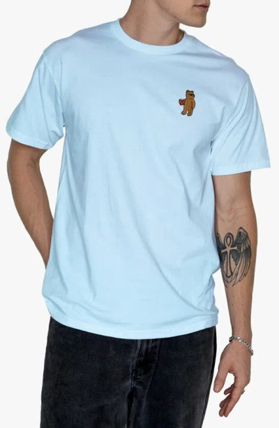 Riot Society Riot Bear Embroidered Cotton T-shirt In Light Blue