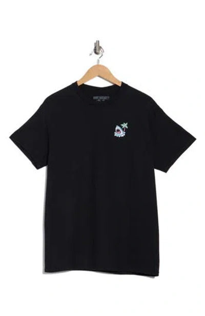 Riot Society Shark Head Palm Embroidered Cotton T-shirt In Black