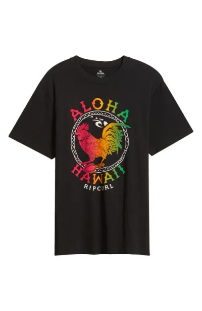 Rip Curl Aloha Hawaii Roster Cotton Graphic T-shirt In Black