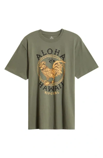 Rip Curl Aloha Hawaii Roster Cotton Graphic T-shirt In Green