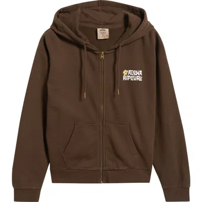 Rip Curl Aloha State Full Zip Relaxed Cotton Hoodie In Brown
