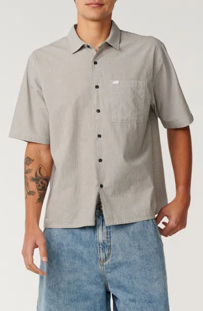 Rip Curl Archive Stripe Short Sleeve Cotton Button-up Shirt In Black