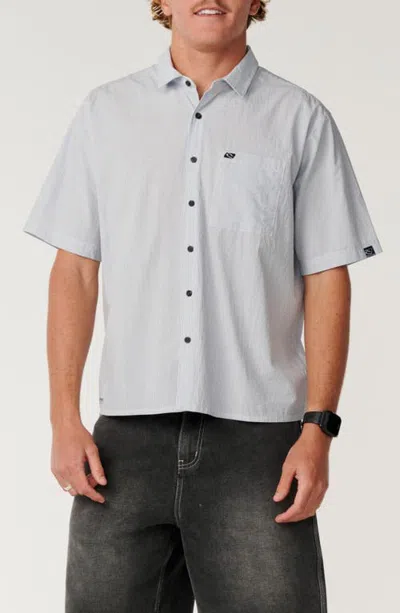 Rip Curl Archive Stripe Short Sleeve Cotton Button-up Shirt In Faded Denim