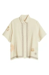 Rip Curl Beach Party Embroidered Linen Blend Camp Shirt In Off White