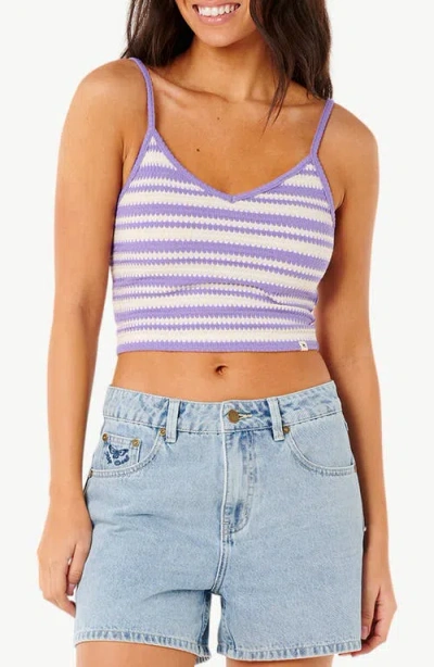Rip Curl Bobbi Stripe Crop Tank In White/purple