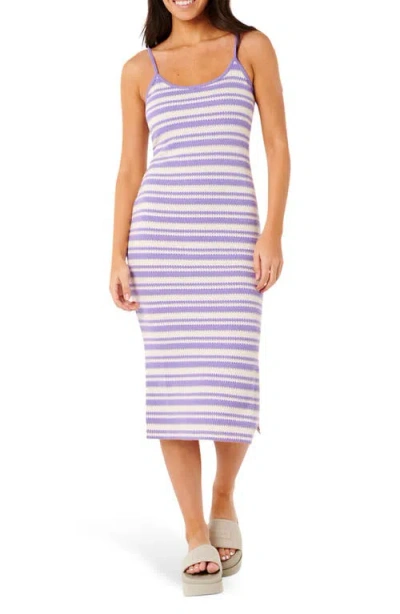 Rip Curl Bobbi Stripe Midi Dress In White/purple