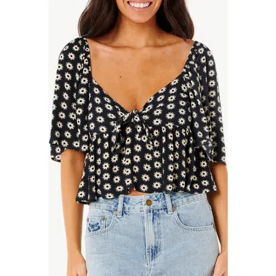 Rip Curl Cala Nights Print Flutter Sleeve Top In Black