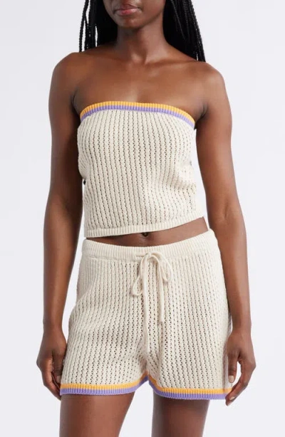 Rip Curl Cala Vadella Strapless Crochet Sweater In Off White