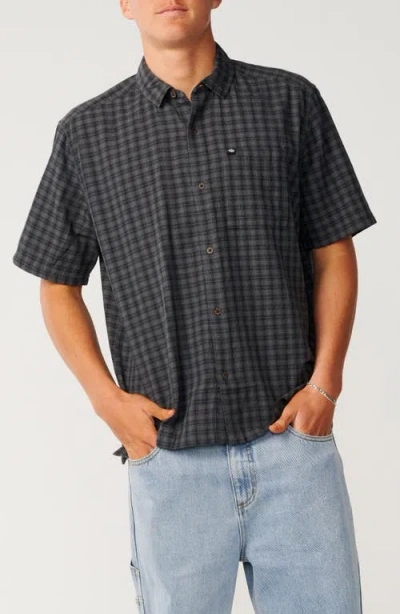 Rip Curl Classic Surf Check Short Sleeve Cotton Button-up Shirt In Black