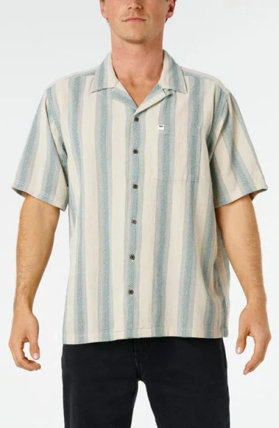 Rip Curl Classic Surf Weaver Stripe Cotton Camp Shirt In Gray