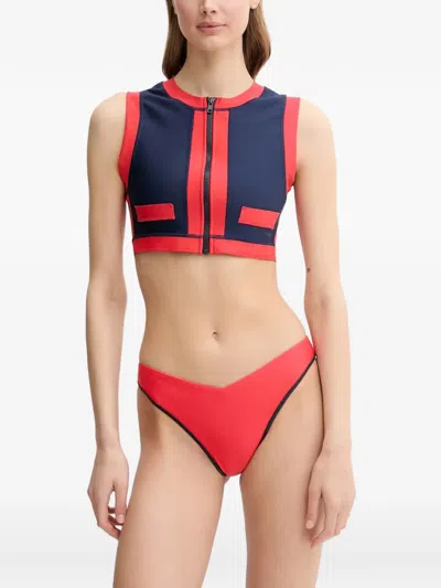 Rip Curl Coco Zip-up Panelled Bikini Top In Blue
