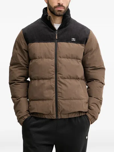 Rip Curl Corduroy-panelled Quilted Jacket In Brown