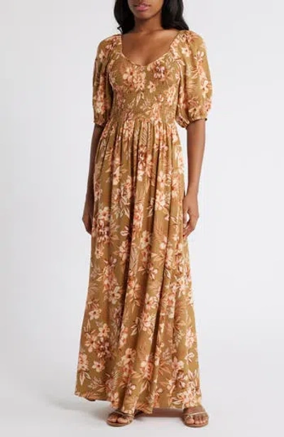 RIP CURL RIP CURL DESERT DREAMS SMOCKED POPLIN MAXI DRESS
