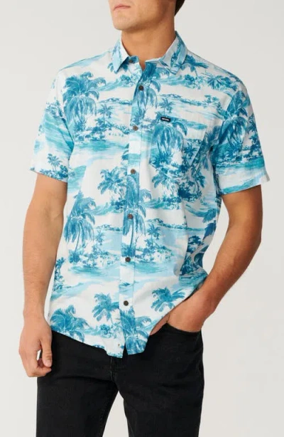 Rip Curl Dreamers Tropical Print Short Sleeve Button-up Shirt In Blue