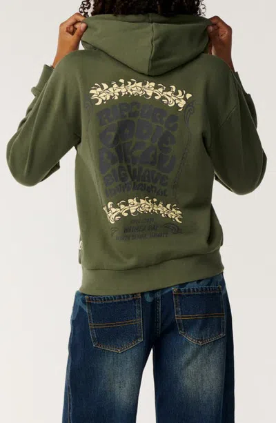 Rip Curl Eddie Big Wave Graphic Fleece Hoodie In Green