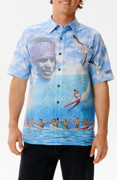Rip Curl Eddie Would Go Short Sleeve Woven Cotton Button-up Shirt In Blue