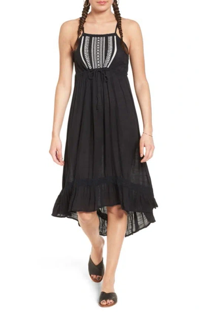 Rip Curl Embroidered Midi Dress In Black