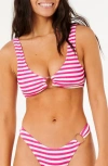 Rip Curl Es Vedra Stripe Crinkle Bikini Top In Pink