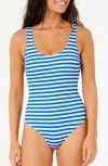 Rip Curl Es Verda Stripe Crinkle One-piece Swimsuit In Blue