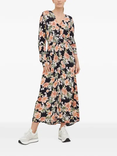 Rip Curl Floral-print Button-up Midi Dress In Black