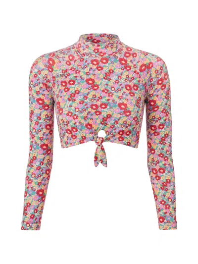 Rip Curl Floral-print Tie-detail Rash Guard In Pink