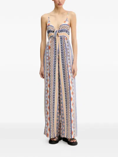 Rip Curl Graphic-print Tie-front Jumpsuit In Blue