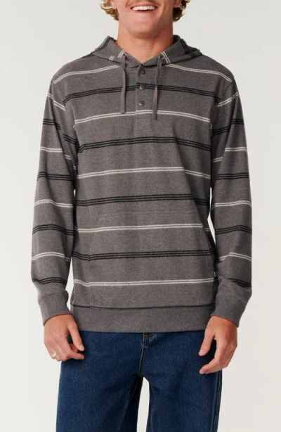 Rip Curl Grid Hood Stripe Henley Hoodie In Gray