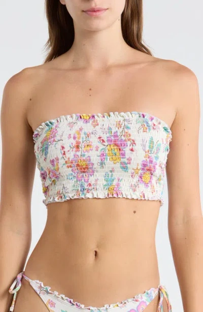 Rip Curl Half Moon Bay Smocked Bandeau Bikini Top In Multi