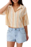 Rip Curl Havana Stripe Cotton & Linen Shirt In Pink