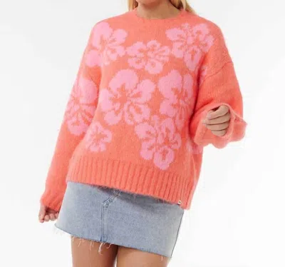 Rip Curl Hibiscus Heat Jacquard Crew Sweater In Watermelon In Red