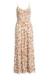 Rip Curl Hibiscus Heat Smocked Jumpsuit In Brown