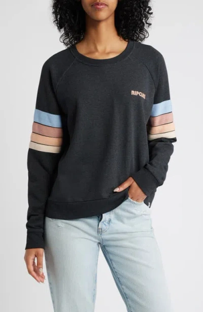 Rip Curl High Tide Stripe Raglan Sleeve Sweatshirt In Black Marle
