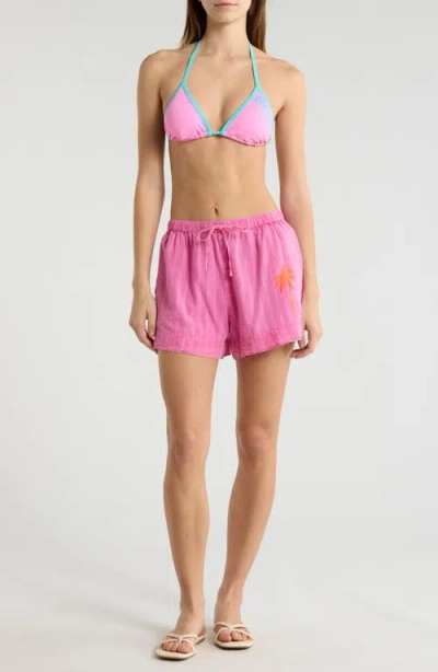 Rip Curl Hotel Malibu Embroidered Yarn Dyed Stripe Shorts In Pink