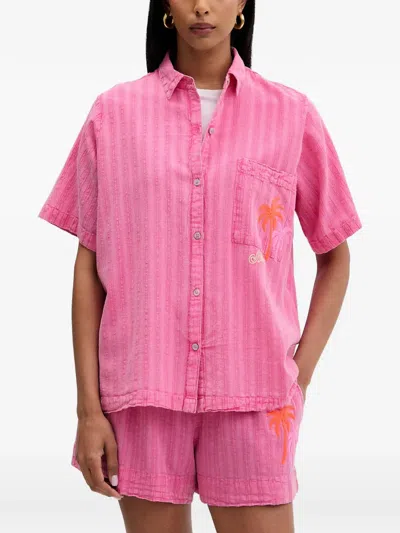 Rip Curl Hotel Malibu Embroidered-palm-tree Shirt In Pink