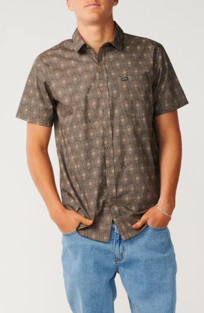 Rip Curl Hypno Sun Medallion Print Short Sleeve Cotton Button-up Shirt In Brown