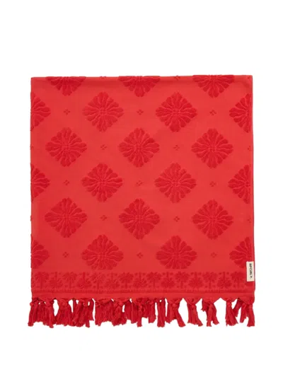 Rip Curl Jacquard-woven Tassel-trimmed Beach Towel In Red