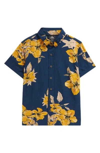 Rip Curl Kids' Aloha Short Sleeve Shirt In Washed Navy