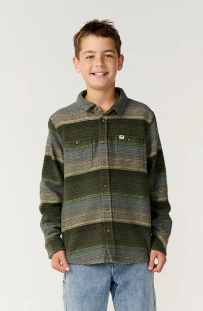 Rip Curl Kids' Baja Flannel Shirt In Dark Olive