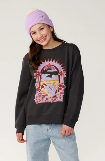 Rip Curl Kids' Costa Del Sol Graphic Sweatshirt In Washed Black