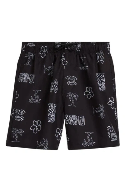 Rip Curl Kids' Evolution Volley Swim Trunks In Washed Black