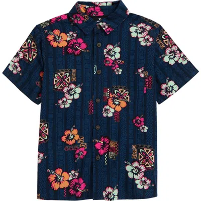 Rip Curl Kids' Hoffman Short Sleeve Button-up Shirt In Navy